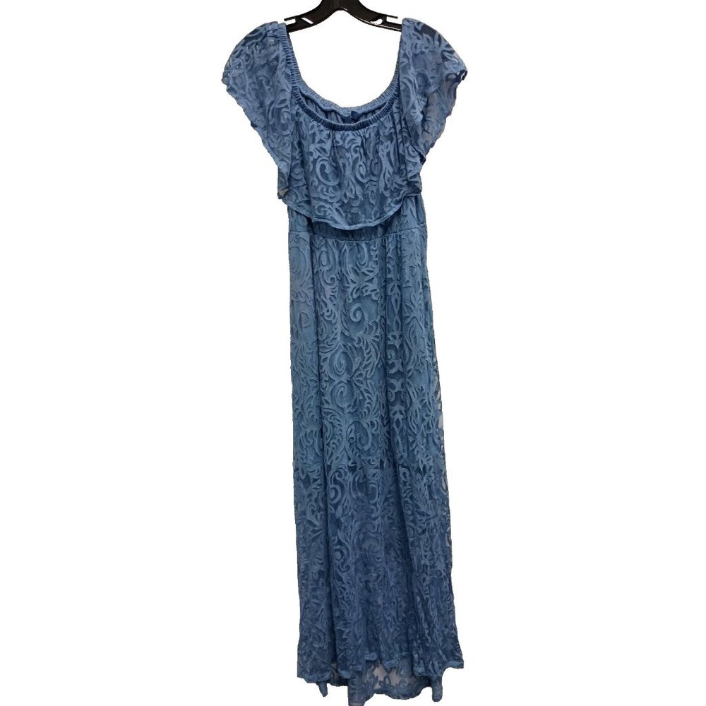 Soma Womens Maxi‎ Dress Small Blue Lace Flounce Off Shoulder Fairy Cottagecore